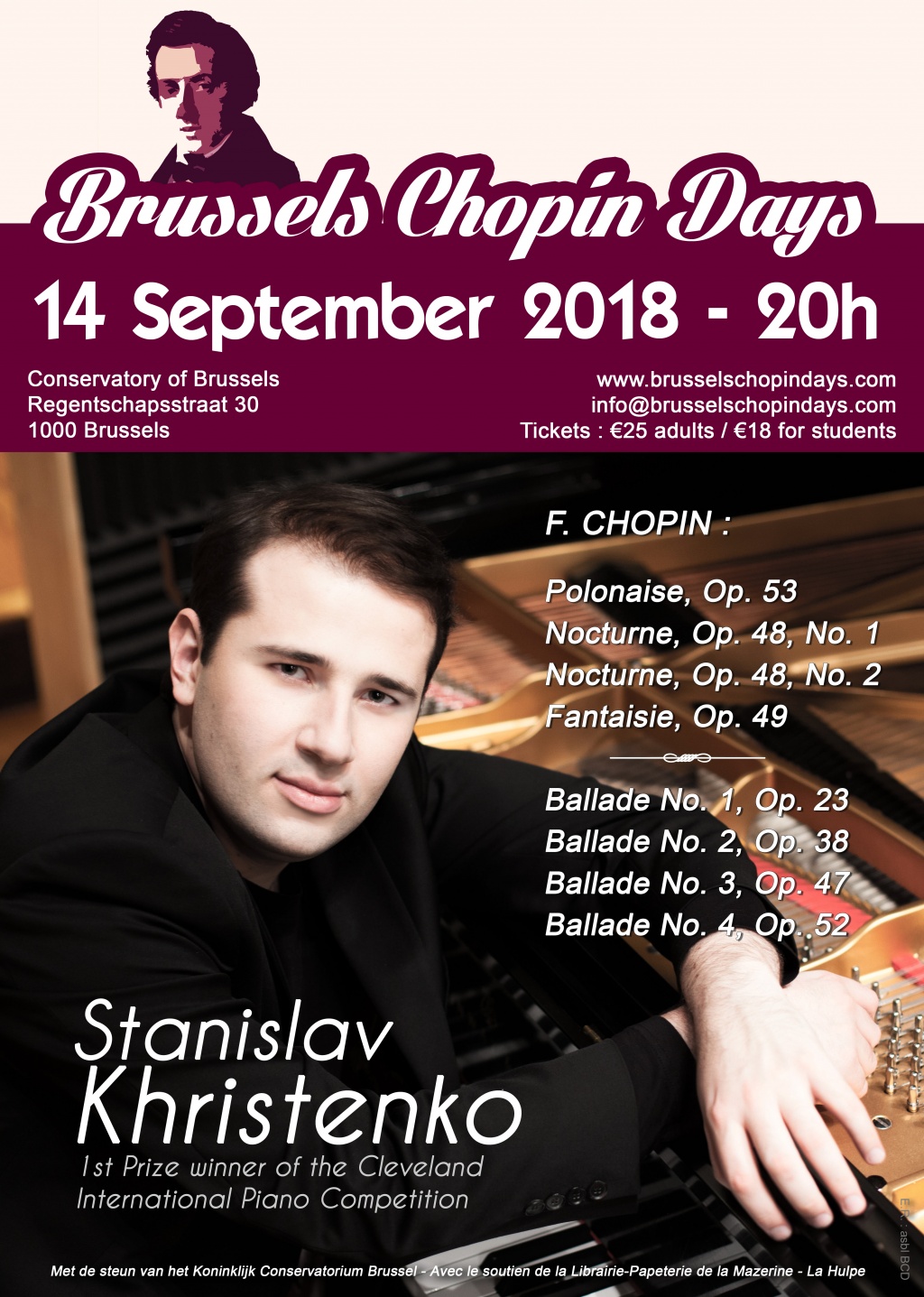 Affiche. Conservatoire de Bruxelles. Stanislav Khristenko (piano) joue Chopin. 2018-09-14